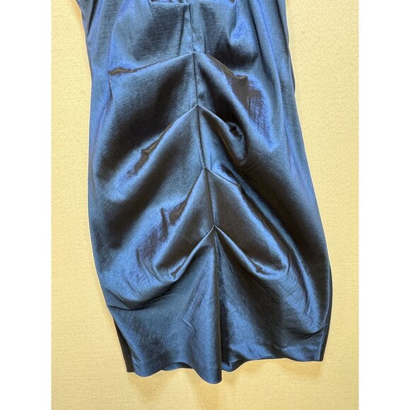 Womens Evening Formal Cocktail Dress Blue Floral Ruched Sleeveless Party Chic - Picture 11 of 11